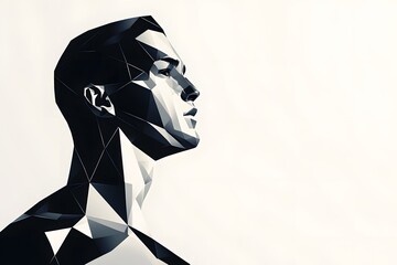 geometric portrait of an abstract man in black and white art reveals modern illustration and minimalist design with artistic silhouette