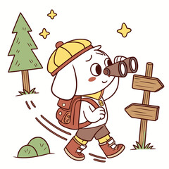 Charming SVG of a Shy Cartoon pup featuring with a tiny crown, styled in a Forest adventure theme with Evergreen Trails hues