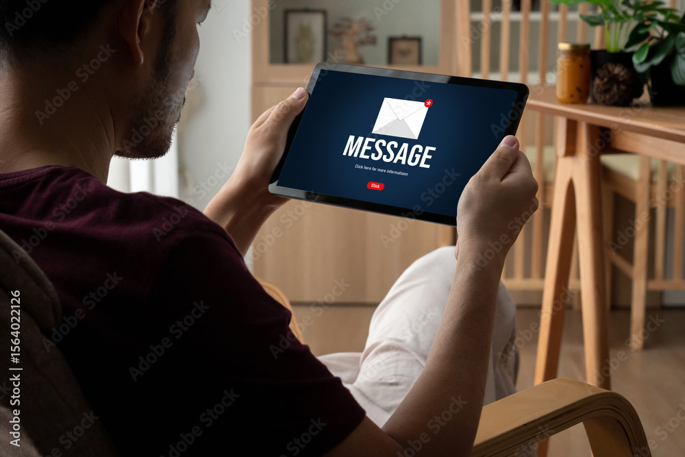 Poster email notification message showing on computer screen snugly. digital marketing message information 