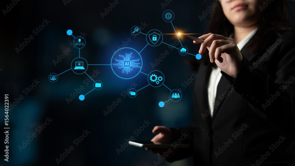 Poster ai network system connects data, security, communication, and intelligence. ai network system enable