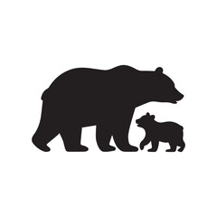Fototapeta premium Mother bear with cub silhouette representing nature and family bond