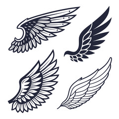 Obraz premium Set of wings icons. Wings icons. Bird wings, angel wings elements. Wing collection in different shape. Wings badges. Vector illustration 