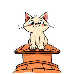 A cartoon cat is sitting on a roof