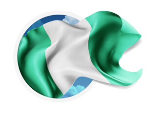 Nigeria, vector 3d flag against a blue sky, through a round hole on a white background