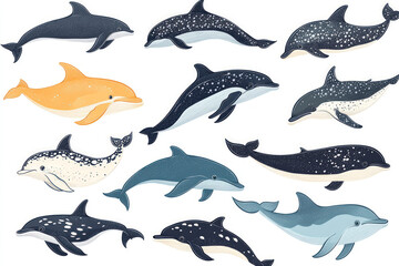 Fototapeta premium Various dolphin illustrations