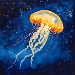 Blue ocean jellyfish suspended in deep water view high resolution picture