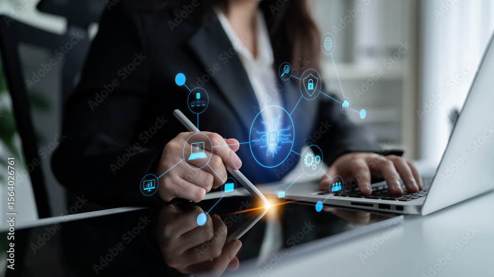 Poster ai network system connects data, security, communication, and intelligence. ai network system enable