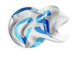 Dollar Canada, vector 3d flag against a blue sky, through a round hole on a white background