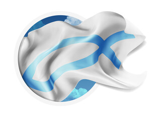faith, vector 3d flag against a blue sky, through a round hole on a white background