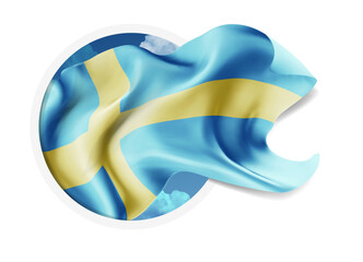 Fototapeta premium Sweden, vector 3d flag against a blue sky, through a round hole on a white background
