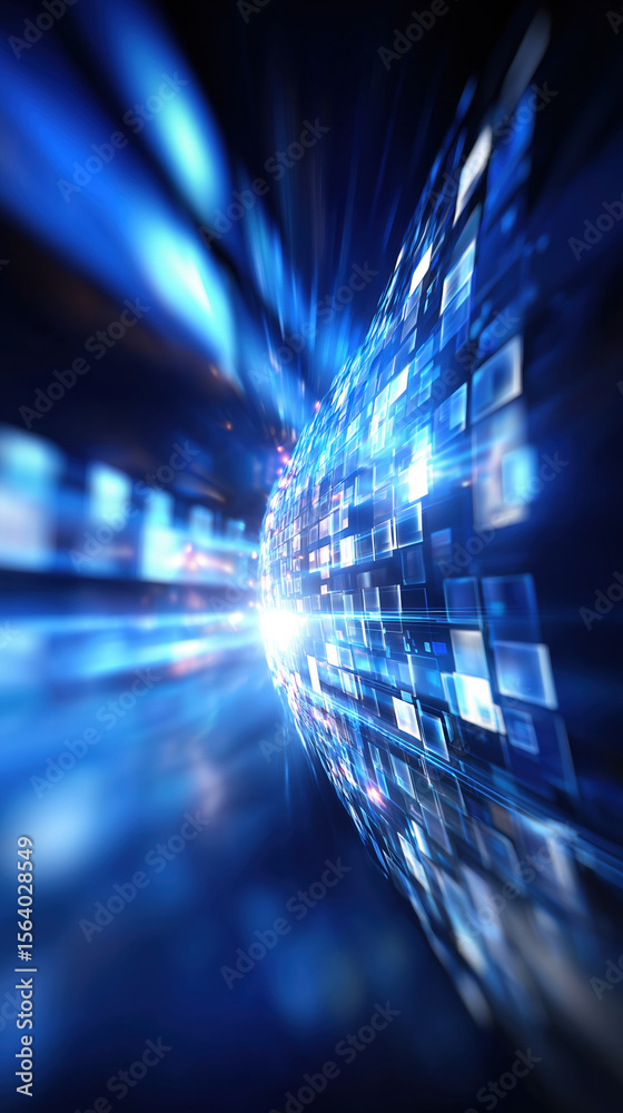 Poster dynamic blue light explosion creating a digital abstract background effect