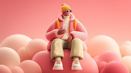 Minimalist 3D Floating People in Work and Productivity Situations, Pastel Colors, Clean Modern Background, Perfect for Stock and Digital Projects. creative stock, digital career, tech environment, off