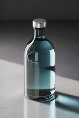 Fototapeta premium Elegant glass bottle with water reflecting light in a modern setting near a shadowed surface