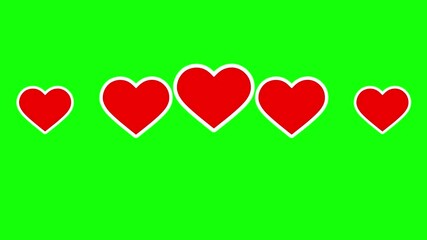 animation of five red hearts bouncing on green background - Powered by Adobe