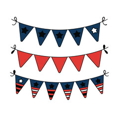 Fototapeta premium Festive patriotic bunting with stars and stripes patterns in red white and blue for celebrations