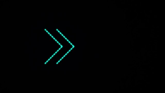 Neon line right arrow animation on black background.