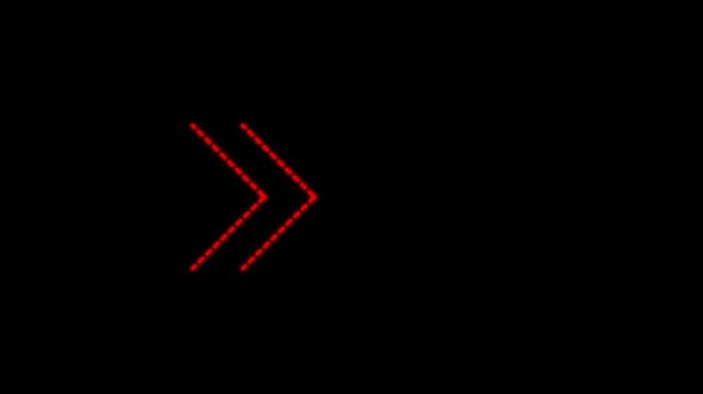 Neon line right arrow animation on black background.