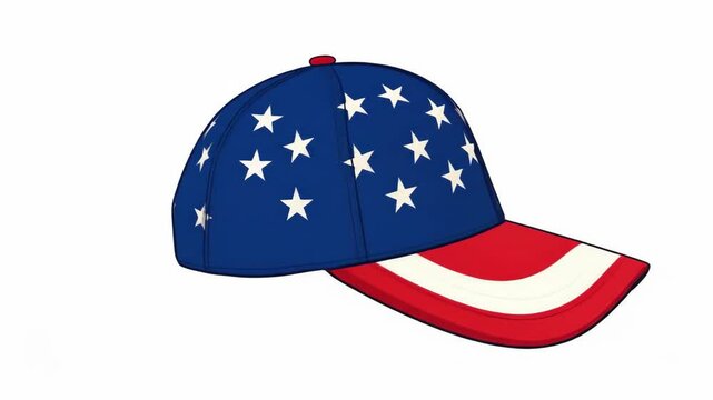 American Flag Baseball Cap - A three-dimensional animation of a blue baseball cap decorated with white stars, reminiscent of the American flag.