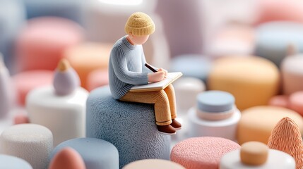Minimalist 3D Floating People in Work and Productivity Situations, Pastel Colors, Clean Modern Background, Perfect for Stock and Digital Projects. creative stock, digital career, tech environment, off
