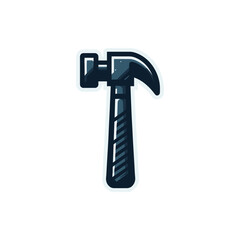 A detailed illustration of a hammer with a stylized design, set against a plain background, ideal for construction themes