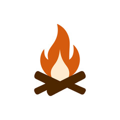 A stylized campfire illustration with vibrant flames and logs, ideal for outdoor themes