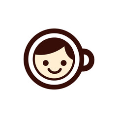 Cheerful cartoon character inside a coffee cup, symbolizing joy and warmth in a cozy café setting