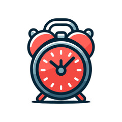 A vibrant red alarm clock indicating the time, set against a simple white background, symbolizing punctuality