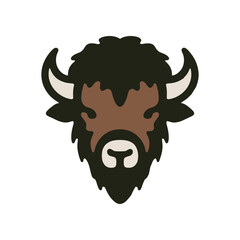 Stylized illustration of a bison head with distinctive features on a plain background