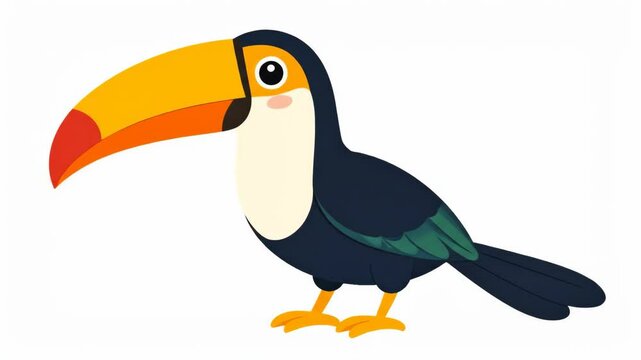 Cartoon Toucan Bird Illustration - A cheerful cartoon toucan is illustrated against a white background. The toucan is depicted in a playful style with bright, bold colors.