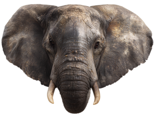 A realistic Elephant head photograph on a transparent background