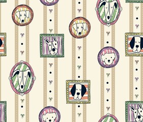 dog pictures pattern design in vintage frame
