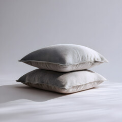 Cushioned Serenity: Two plush pillows cascade into a peaceful symphony of shadows, offering a visual embrace that whispers of tranquil repose and ultimate comfort.