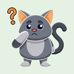 Naklejka premium Cute Cartoon Cat with Question Mark and Confused Expression