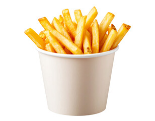Takeaway French Fries in Tall Paper Cup with Dipping Sauce, isolated on transparent background