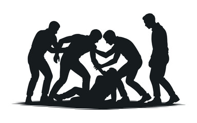 Silhouette of Men Attacking Another Man Depicting Violence and Assault Graphic silhouette men assaulting another man showing physical violence violence assault abuse attack