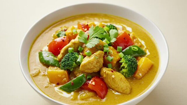 Rich and Flavorful Curry Served with Steamed Rice &ndash; Spiced Sauce with Meat or Vegetables, Aromatic Herbs and Creamy Texture, Traditional Asian Comfort Food