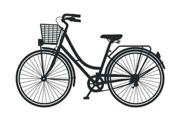 Classic Bicycle Silhouette with Front Basket and Rear Fender Simple black silhouette bicycle basket fenders bicycle bike silhouette illustration vector graphic vintage classic