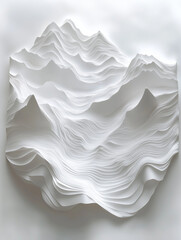 stunning paper landscape featuring intricate layers of white paper, creating topographical effect that resembles mountains. design showcases depth and texture, evoking sense of calm and serenity