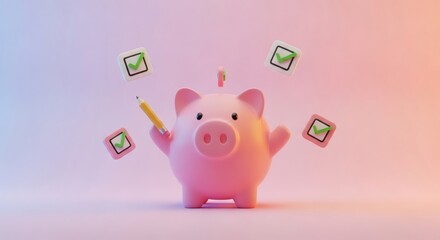 piggy bank with pencil and checklist for financial planning and saving goals
