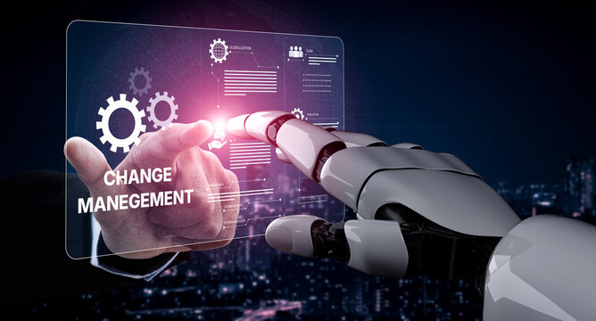 AI supports business transformation through change management strategies combining innovation, globalization, solution enablement, and team collaboration Vouch