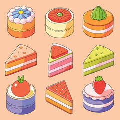 Colorful Dessert Cake Slices - Sweet Pastry Collection