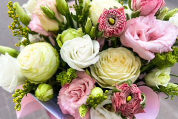 Prairie gentian,  bouquet of assorted flowers in soft colors arranged for a special occasion