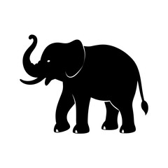Black silhouette of an elephant walking on a white background Vector illustration