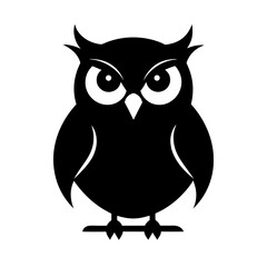 Fototapeta premium Black silhouette of an owl perched on a white background Vector illustration