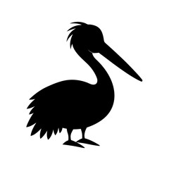 Black silhouette of a pelican flying on a white background Vector illustration
