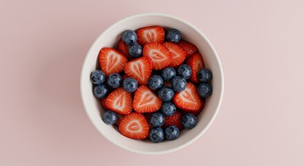 A vibrant bowl filled with fresh strawberries and blueberries, ready to eat.