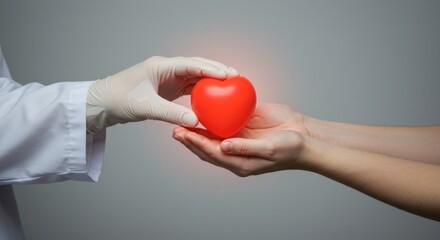 A doctor gives a red heart to a patient, symbolizing care and organ donation