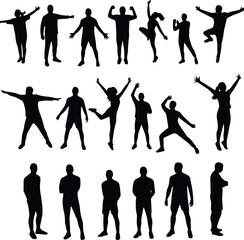 Silhouette of various people in different poses on a white background