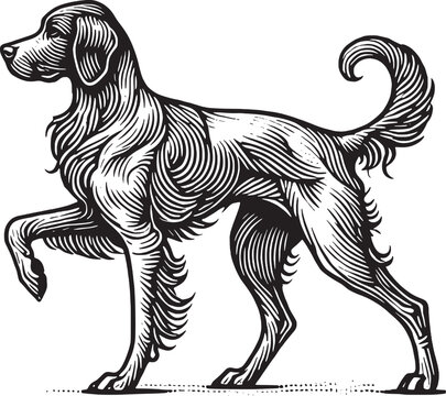 vector clip art dog hound drawing linocut woodcut etching line art