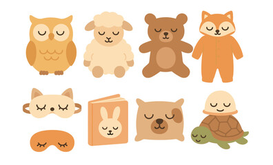 Obraz premium Cute animal-themed sleep accessories and decor for kids' bedrooms